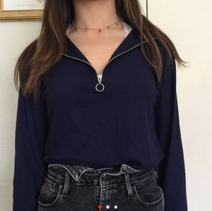 navy half zip long sleeve top